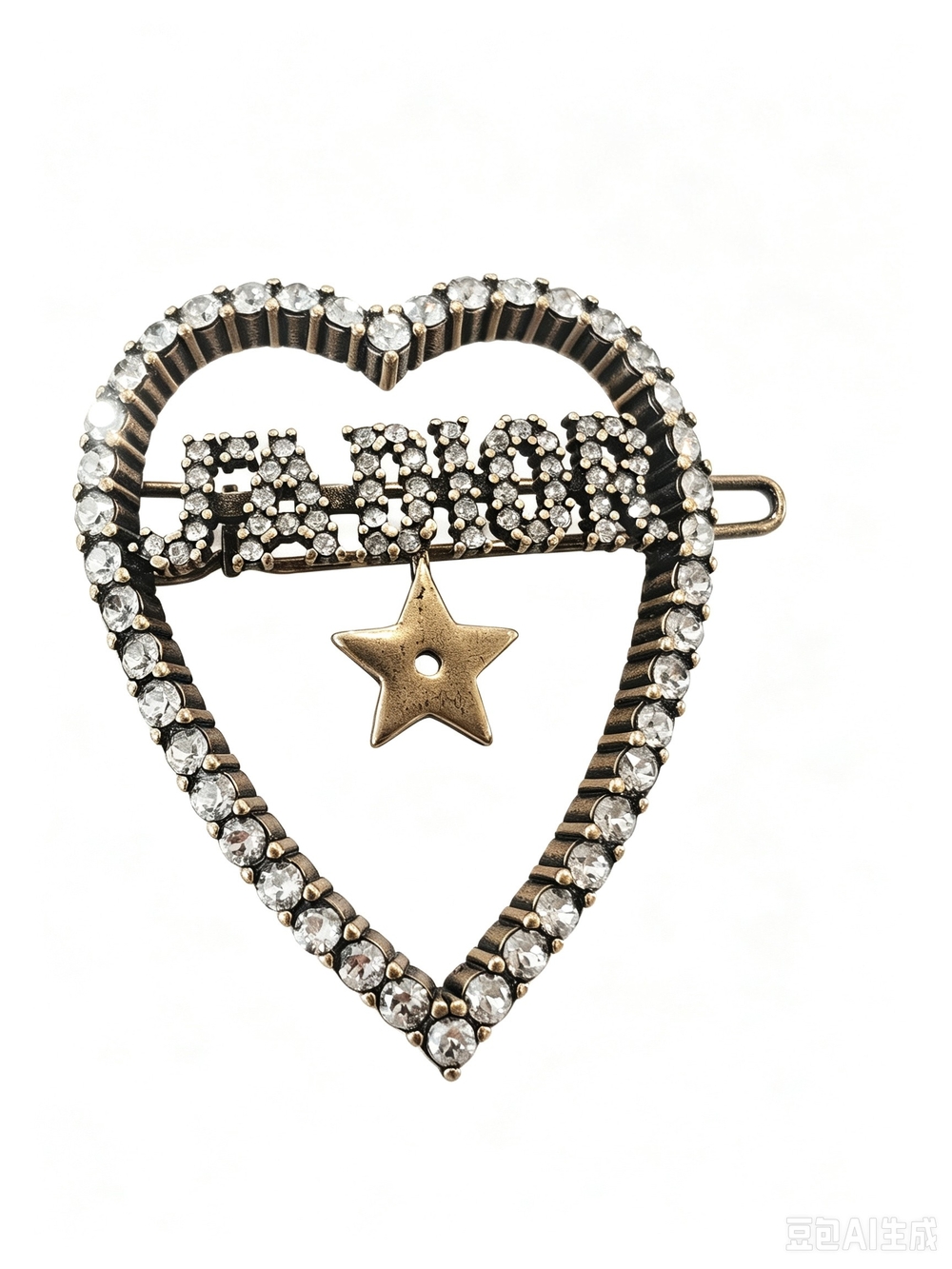 Dior Gold Heart Pendant Hair Clip with Star Accent